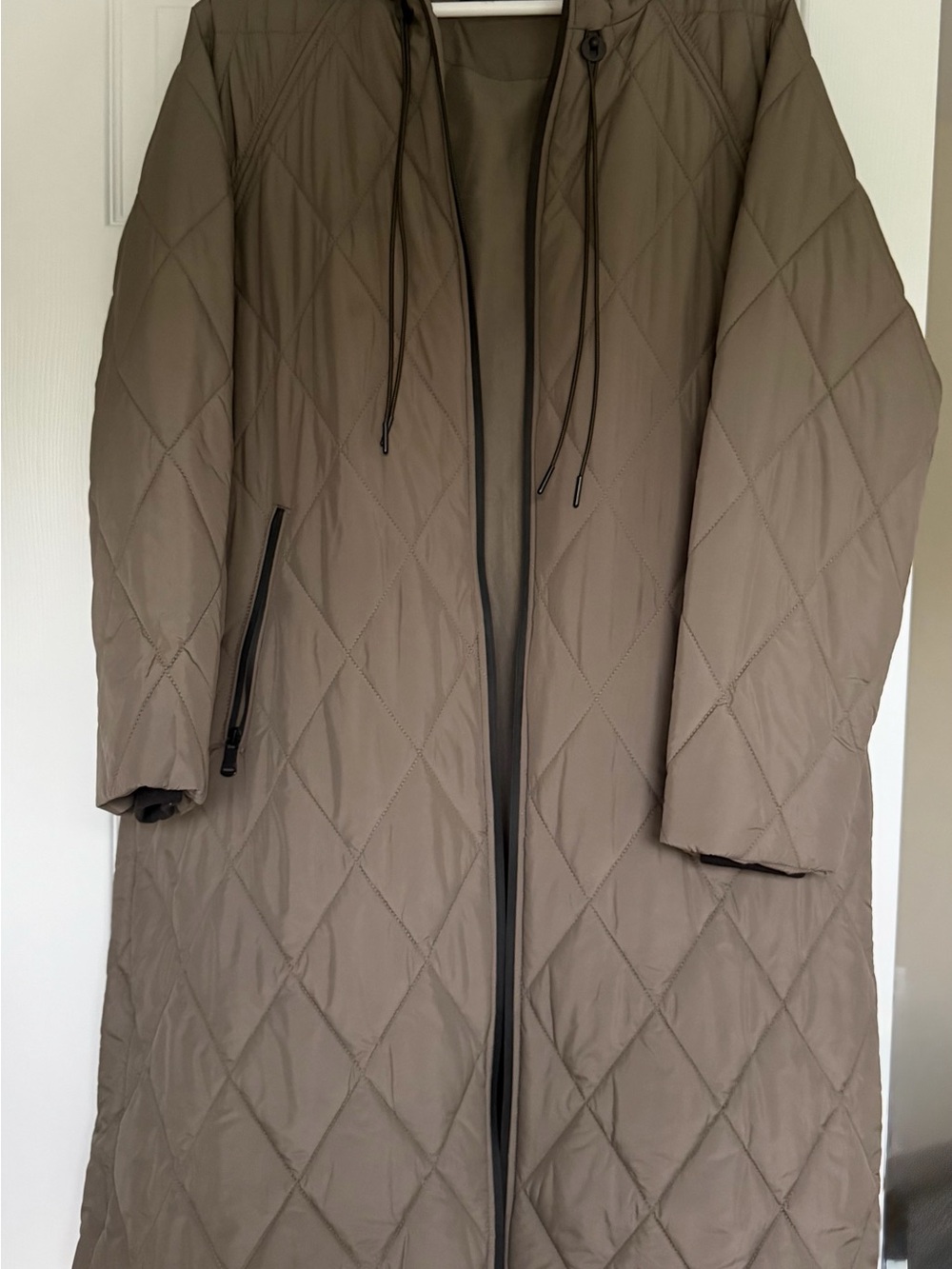 Zara Quilted Trench Coat in Taupe Brown